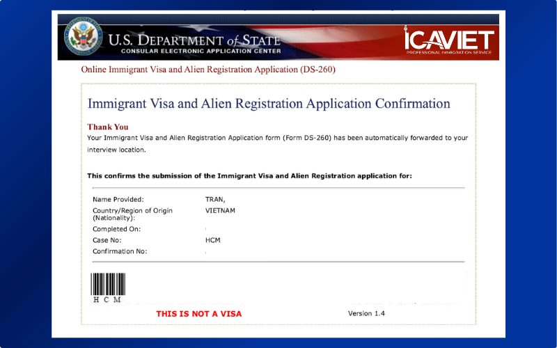Trang xác nhận DS-260 (Confirmation Page)