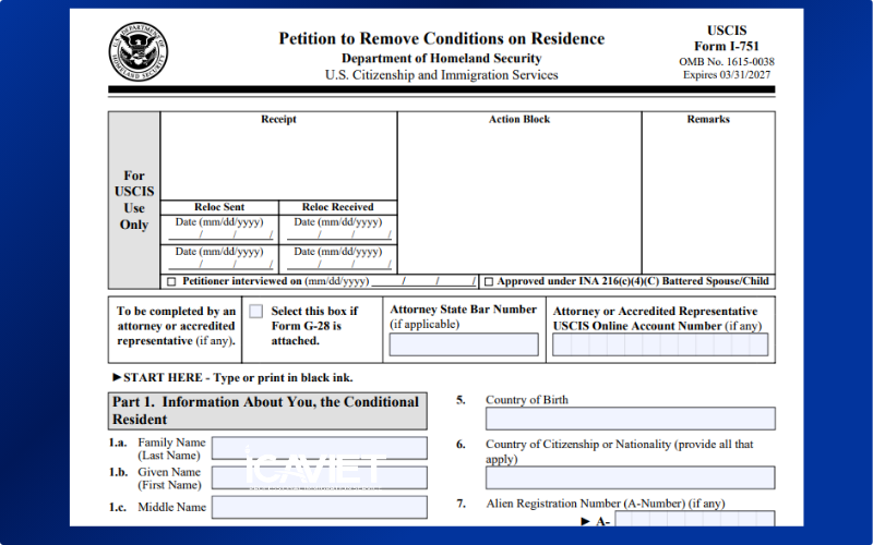 Form I-751 (Mẫu đơn chuyển đổi thẻ xanh 2 năm lên 10 năm)