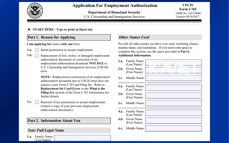 Form I-765 thường được dùng để xin giấy phép làm việc tại Mỹ
