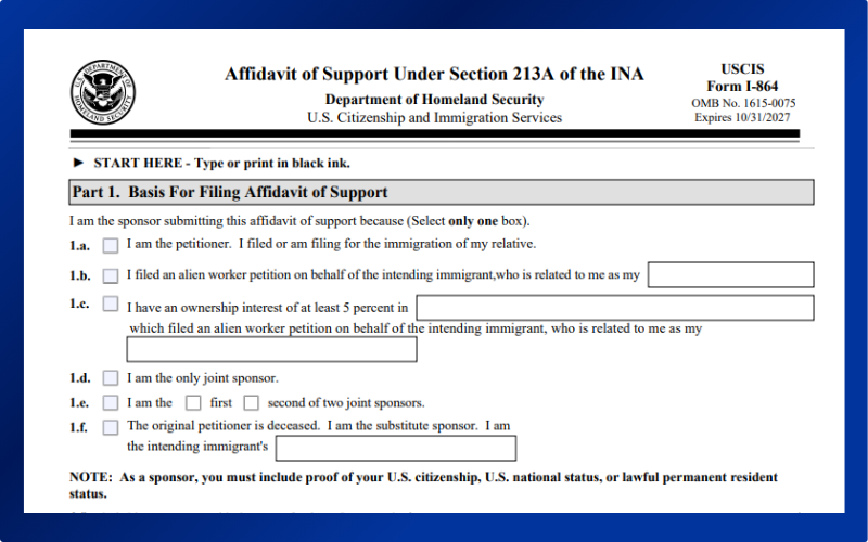 Danh sách những ai có thể điền Form I-864
