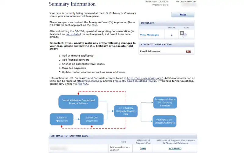 Hướng dẫn đăng nhập CEAC để làm hồ sơ visa định cư Mỹ giai đoạn NVC